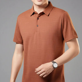 [Leve 5, Pague Só 3] Camisa Polo Mazano Masculina em Poliéster e Spandex com Textura Geométrica e Botões Metálicos + BRINDES